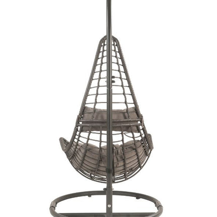 ACME 45105 Uzae Patio Hanging Chair with Stand, Gray Fabric & Charcoal Wicker
