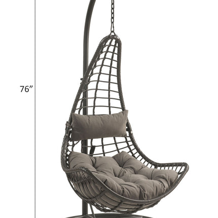 ACME 45105 Uzae Patio Hanging Chair with Stand, Gray Fabric & Charcoal Wicker