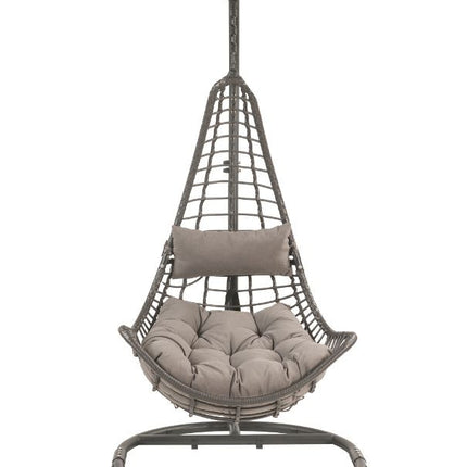 ACME 45105 Uzae Patio Hanging Chair with Stand, Gray Fabric & Charcoal Wicker