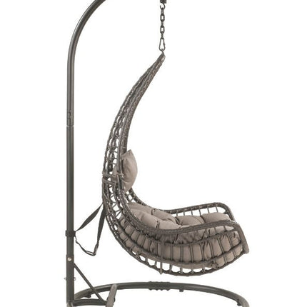 ACME 45105 Uzae Patio Hanging Chair with Stand, Gray Fabric & Charcoal Wicker