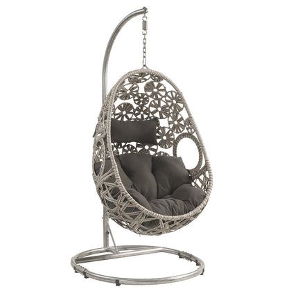 ACME 45107 Sigar Patio Hanging Chair with Stand, Light Gray Fabric & Wicker