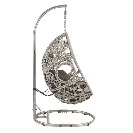 ACME 45107 Sigar Patio Hanging Chair with Stand, Light Gray Fabric & Wicker
