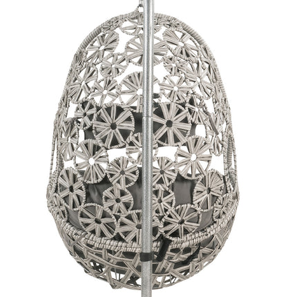 ACME 45107 Sigar Patio Hanging Chair with Stand, Light Gray Fabric & Wicker