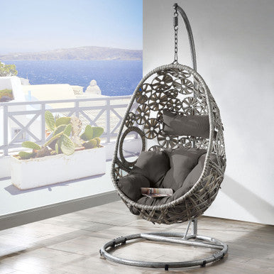 ACME 45107 Sigar Patio Hanging Chair with Stand, Light Gray Fabric & Wicker ACME Furniture