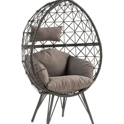 ACME 45111 Aeven Patio Lounge Chair, Light Gray Fabric & Black Wicker