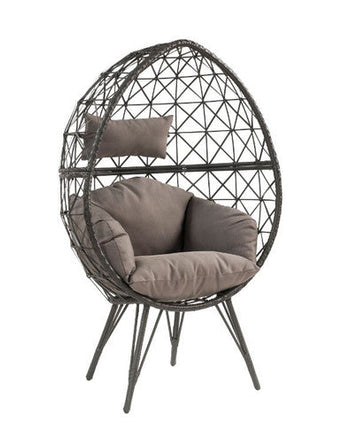 ACME 45111 Aeven Patio Lounge Chair, Light Gray Fabric & Black Wicker ACME Furniture