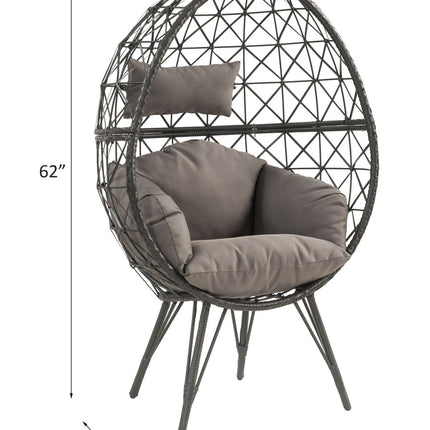 ACME 45111 Aeven Patio Lounge Chair, Light Gray Fabric & Black Wicker