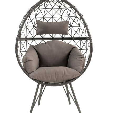 ACME 45111 Aeven Patio Lounge Chair, Light Gray Fabric & Black Wicker