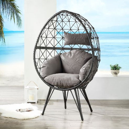 ACME 45111 Aeven Patio Lounge Chair, Light Gray Fabric & Black Wicker