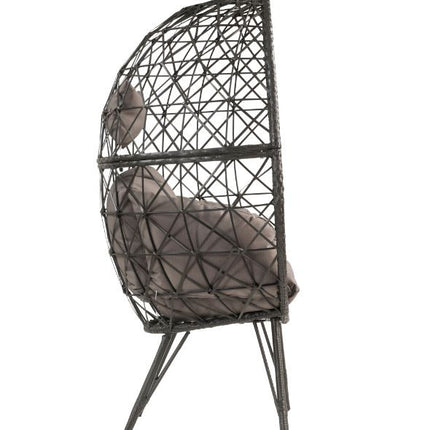 ACME 45111 Aeven Patio Lounge Chair, Light Gray Fabric & Black Wicker