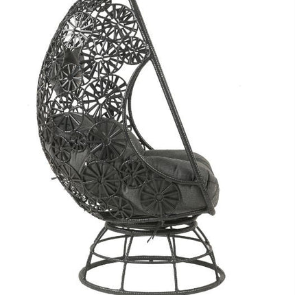 ACME 45113 Hikre Patio Lounge Chair & Side Table, Clear Glass, Charcoal Fabric & Black Wicker