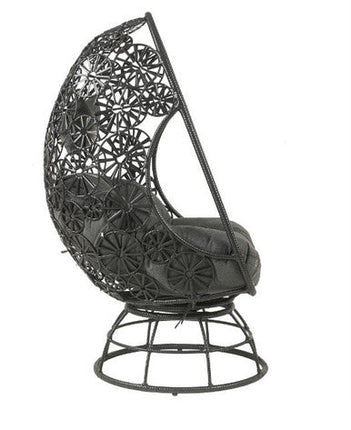 ACME 45113 Hikre Patio Lounge Chair & Side Table, Clear Glass, Charcoal Fabric & Black Wicker ACME Furniture