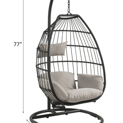 ACME 45115 Oldi Patio Hanging Chair with Stand, Beige Fabric & Black Wicker