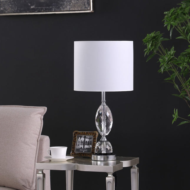 24" Silver Crystal Standard Table Lamp With White Shade HomeRoots