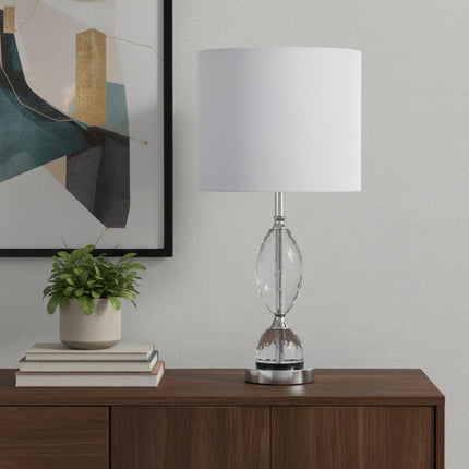 24" Silver Crystal Standard Table Lamp With White Shade HomeRoots