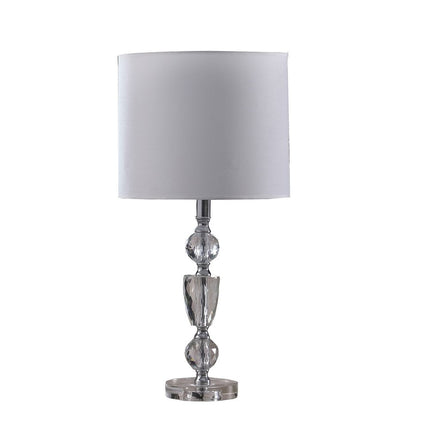 24" Clear And Silver Faux Crystal And Metal Table Lamp With White Drum Shade HomeRoots