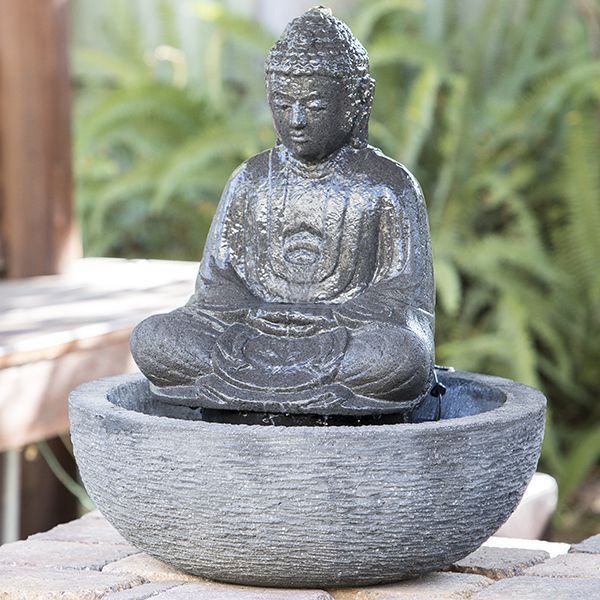 Hand carved solid lava stone Small Sitting Buddha Water Fountain - 46147