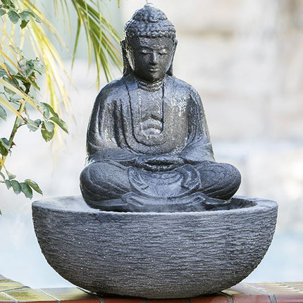 Hand carved solid lava stone Small Sitting Buddha Water Fountain - 46147