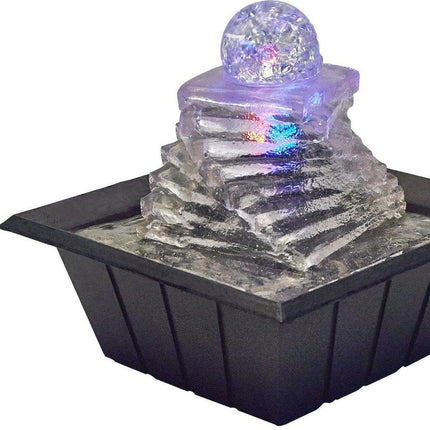 8" Clear Polyresin Ice Design Tabletop Fountain With LED HomeRoots