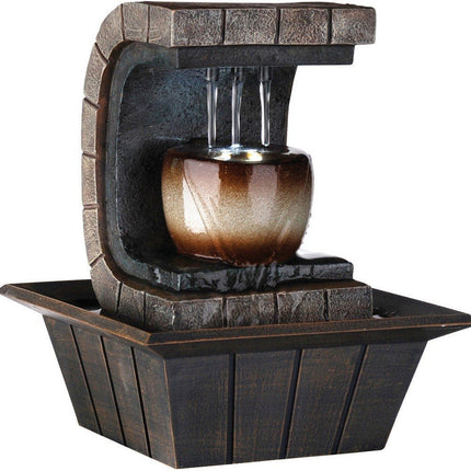 10" Brown Textured Polyresin Tabletop Fountain with LED Light HomeRoots