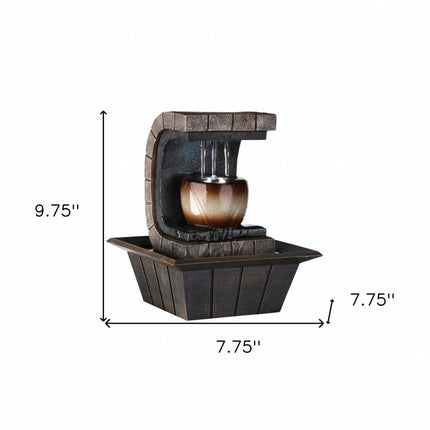 10" Brown Textured Polyresin Tabletop Fountain with LED Light HomeRoots
