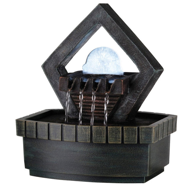 10" Brown Polyresin Geo and Pebbles Tabletop Fountain with LED Light HomeRoots