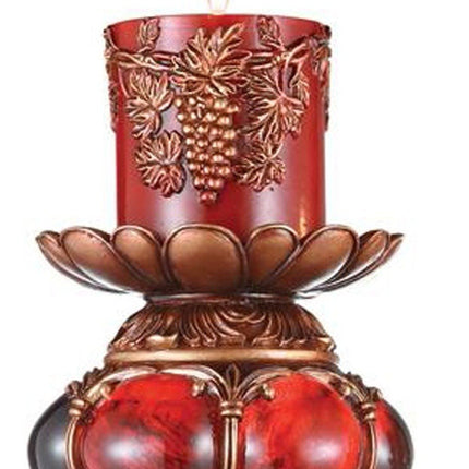 20" Bronze Brown And Red Floral Polyresin Tabletop Pillar Candle Holder With Candle HomeRoots