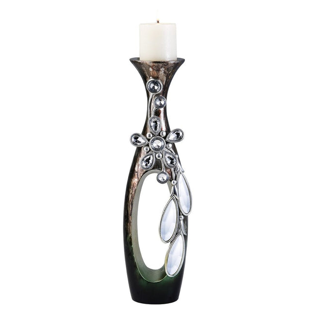 16" Ornate Faux Crystal Tabletop Pillar Candle Holder HomeRoots
