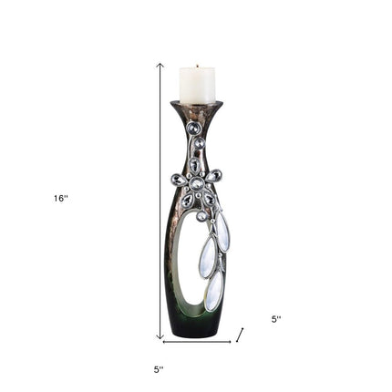 16" Ornate Faux Crystal Tabletop Pillar Candle Holder HomeRoots