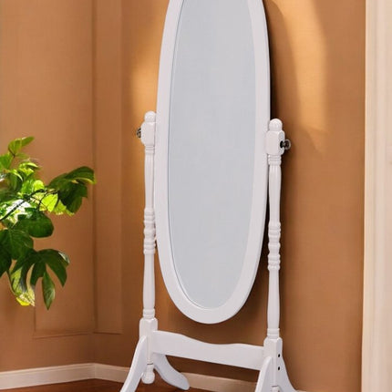59" Natural Wood Oval Freestanding Tilting Framed Cheval Mirror