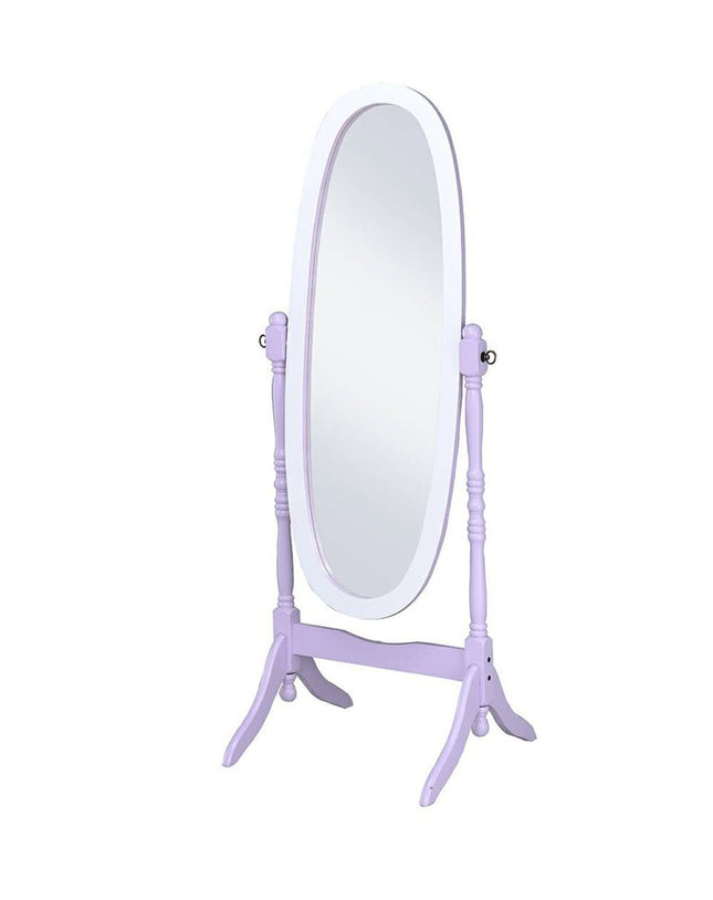 59" Purple And White Wood Freestanding Oval Framed Cheval Mirror HomeRoots