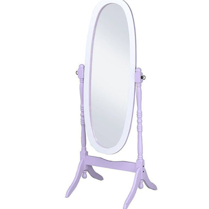 59" Purple And White Wood Freestanding Oval Framed Cheval Mirror HomeRoots