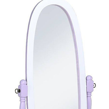59" Purple And White Wood Freestanding Oval Framed Cheval Mirror HomeRoots