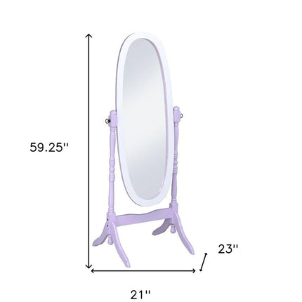 59" Purple And White Wood Freestanding Oval Framed Cheval Mirror HomeRoots