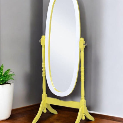 59" Purple And White Wood Freestanding Oval Framed Cheval Mirror HomeRoots