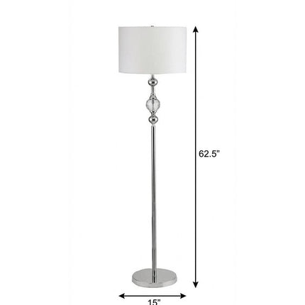 63" Chrome and Crystal Orb Shaped Floor Lamp With White Drum Shade HomeRoots