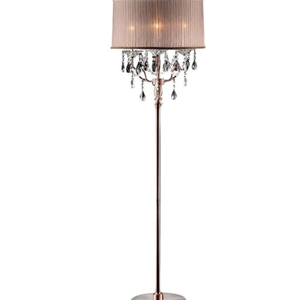 62" Silver Three Light Candelabra Floor Lamp With Pink Fabric Drum Shade HomeRoots