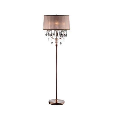62" Silver Three Light Candelabra Floor Lamp With Pink Fabric Drum Shade HomeRoots