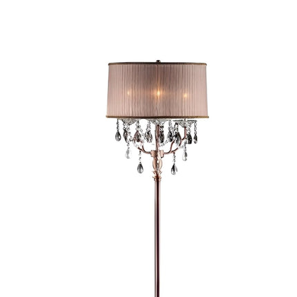 62" Silver Three Light Candelabra Floor Lamp With Pink Fabric Drum Shade HomeRoots