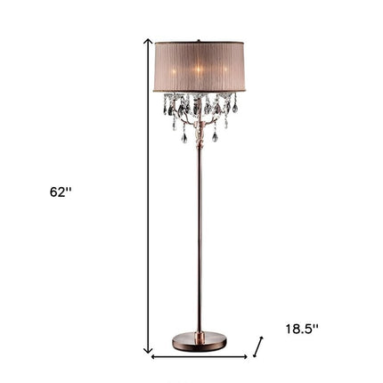 62" Silver Three Light Candelabra Floor Lamp With Pink Fabric Drum Shade HomeRoots