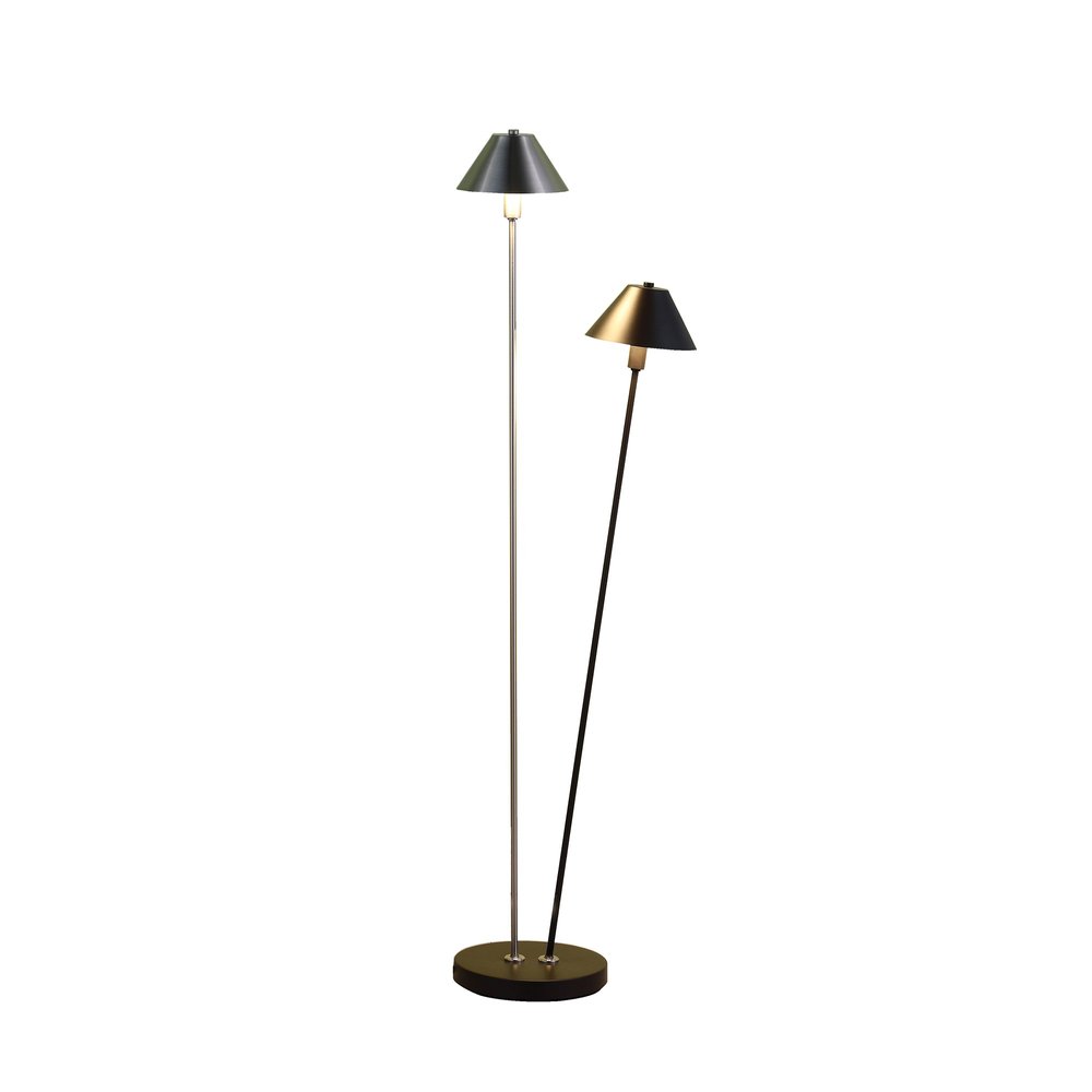 48" Black And Silver Two Light LED Novelty Floor Lamp With Black And Silver Metal Empire Shade