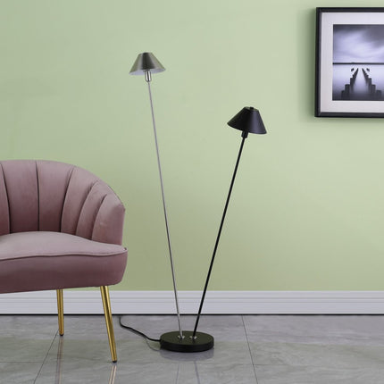 48" Black And Silver Two Light LED Novelty Floor Lamp With Black And Silver Metal Empire Shade HomeRoots