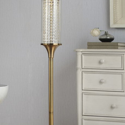 62" Gold Column Floor Lamp With Off White Metal Drum Shade HomeRoots