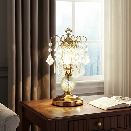 15" Gold And Faux Crystals Chandelier Style Table Lamp HomeRoots