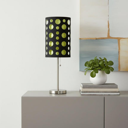 33" Silver Metal Mod Table Lamp With Black And Green Drum Shade HomeRoots