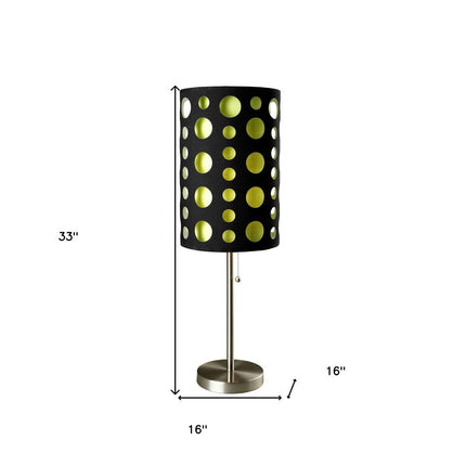 33" Silver Metal Mod Table Lamp With Black And Green Drum Shade HomeRoots