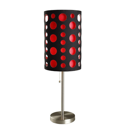 33" Steel Mod Table Lamp With Black And Red Drum Shade HomeRoots