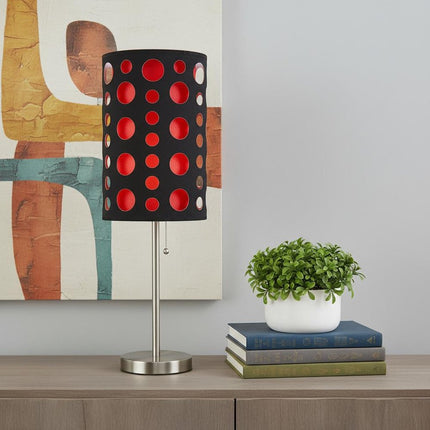 33" Steel Mod Table Lamp With Black And Red Drum Shade HomeRoots