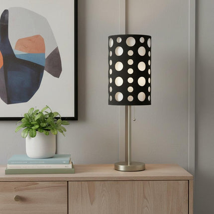 33" Steel Mod Table Lamp With Black And Red Drum Shade HomeRoots