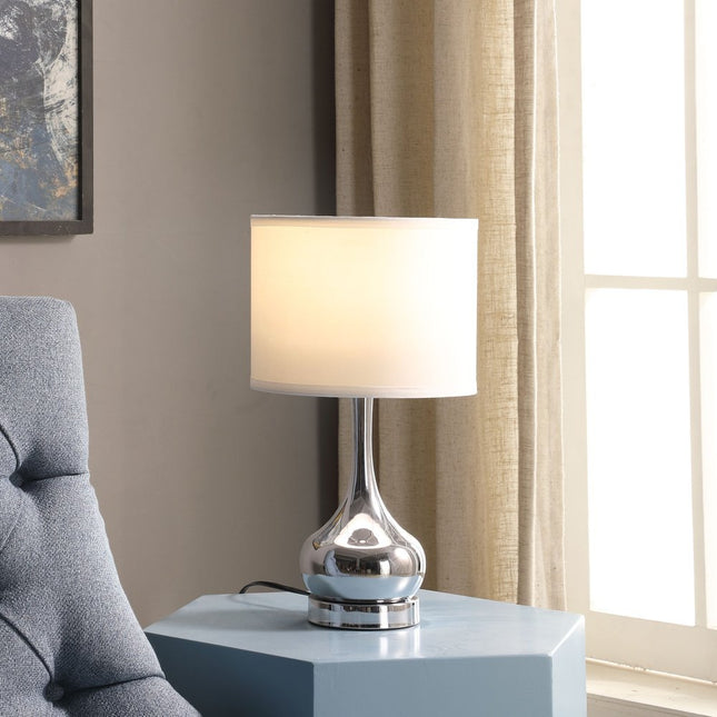 19" Silver Bedside Table Lamp With White Drum Shade HomeRoots